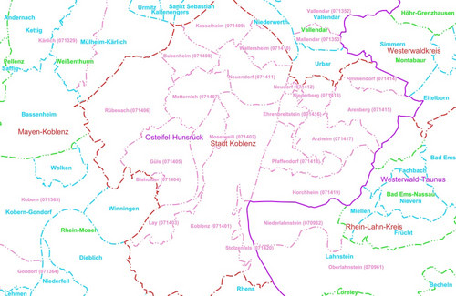 Ausschnitt aus der Darstellung der Verwaltungsgrenzen mit Gemarkungs- und Flurgrenzen