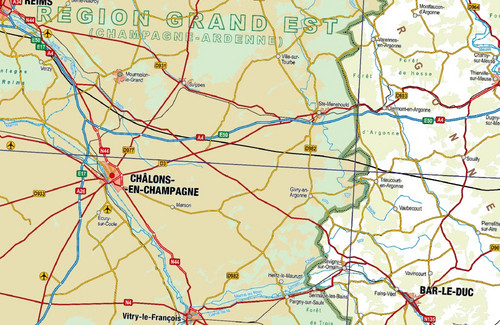 Ausschnitt aus der Übersichtskarte 1:500 000 der Großregion Saarland, Lothringen, Luxemburg, Rheinland-Pfalz, Wallonien
