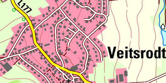 Ausschnitt aus der topografischen Karte im Maßstab 1:25000 für den Ort Veitsrodt