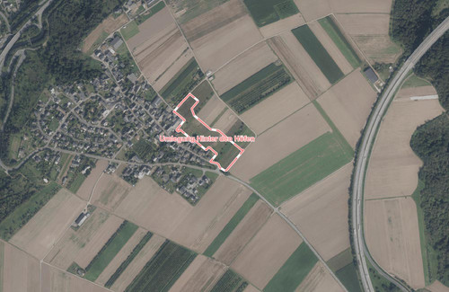 Luftbild mit eingezeichnetem Umlegungsverfahren