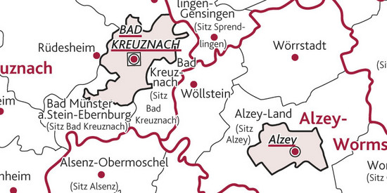 Ausschnitt aus der Karte der Kreise und Verbandsgemeinden