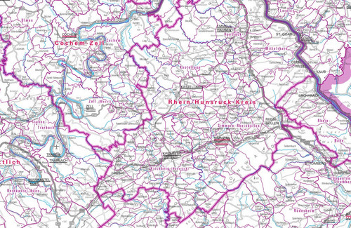 Ausschnitt aus der Karte der Gemeindegrenzen Rheinland-Pfalz