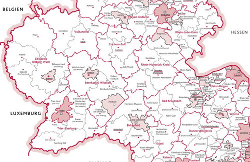 Ausschnitt Karte der Kreise und Verbandsgemeinden Rheinland-Pfalz